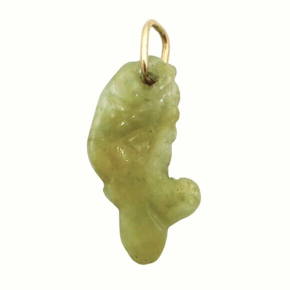 Vintage 18K Yellow Gold Little Jade Fish Good Luck Charm - Picture 6 of 7